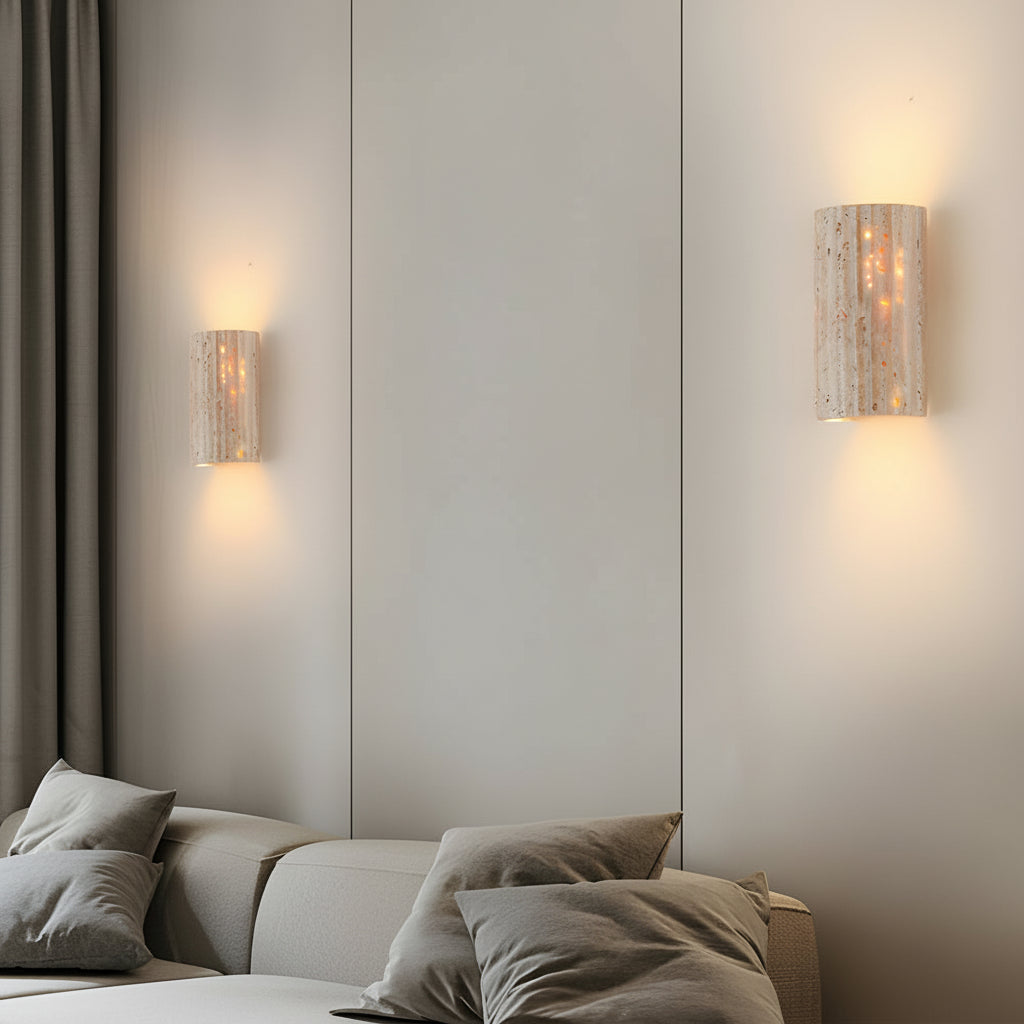 Freyza - LED Wall Sconce Light – Modern Minimalist Natural Travertine Stone (16.5x9cm / 6.5x3.5in)