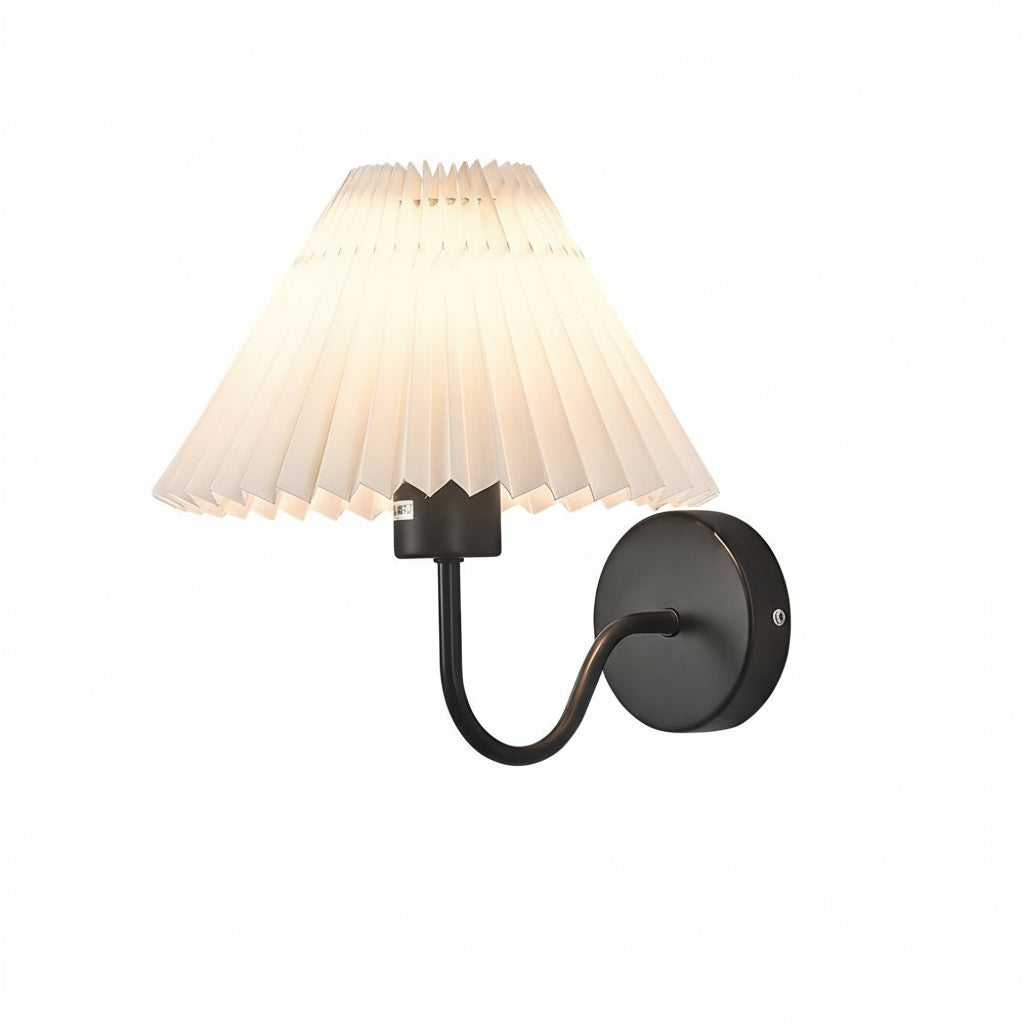 Freyza - LED Wall Sconce Light – Vintage Metallic Armed Pleated Fabric Shade (36x14cm / 14.2x5.5in)
