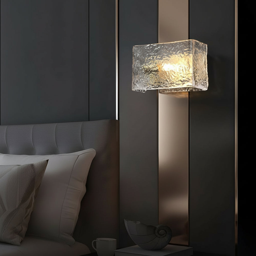 Freyza - LED Wall Sconce Light – Modern Rectangular Brass Ripple Glass (20x15cm / 7.9x5.9in)