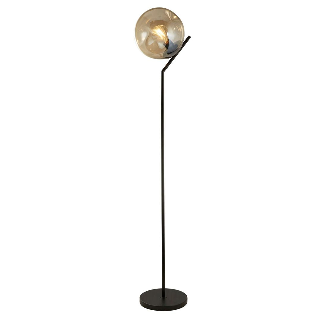 Freyza – Black Metal & Champagne Punched Glass Floor Lamp | Indoor Lighting with Fabric Diffuser and Adjustable Height