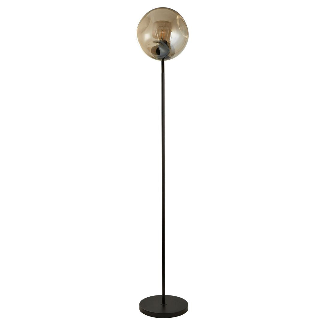 Freyza – Black Metal & Champagne Punched Glass Floor Lamp | Indoor Lighting with Fabric Diffuser and Adjustable Height
