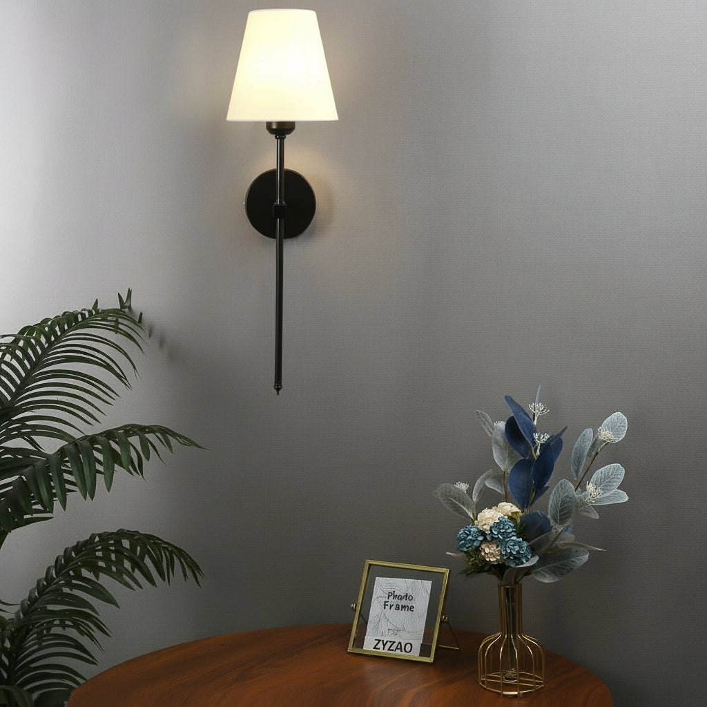 Freyza - LED Wall Sconce Light – Modern American Copper White Linen Fabric (36x14cm / 14.2x5.5in)