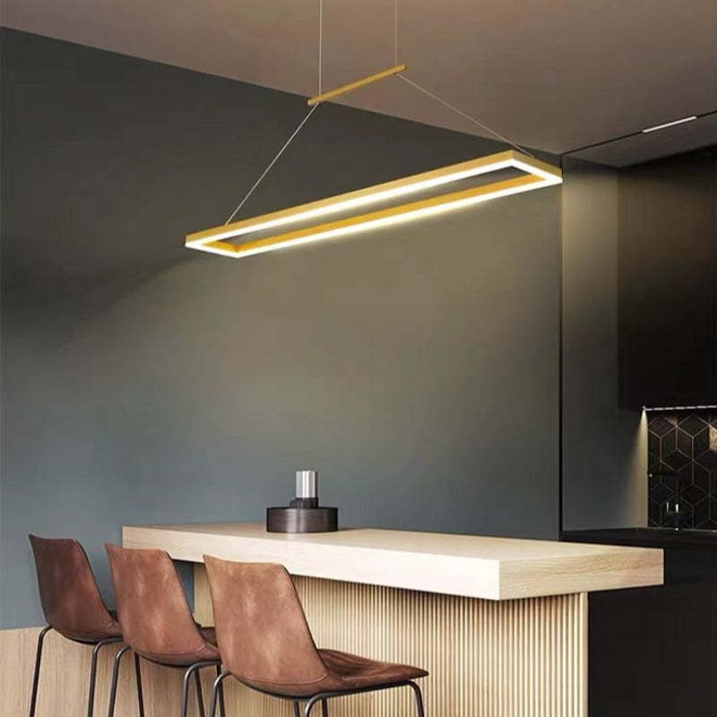 Freyza | Gloen moderne rechteckige goldfarbene Pendelleuchte – moderne Küche und Esszimmer