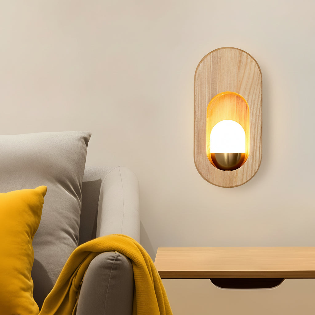 Freyza - LED Wall Sconce Light – Modern Minimalist Oval Wood Nordic Walnut (20x10cm / 7.9x3.9in)