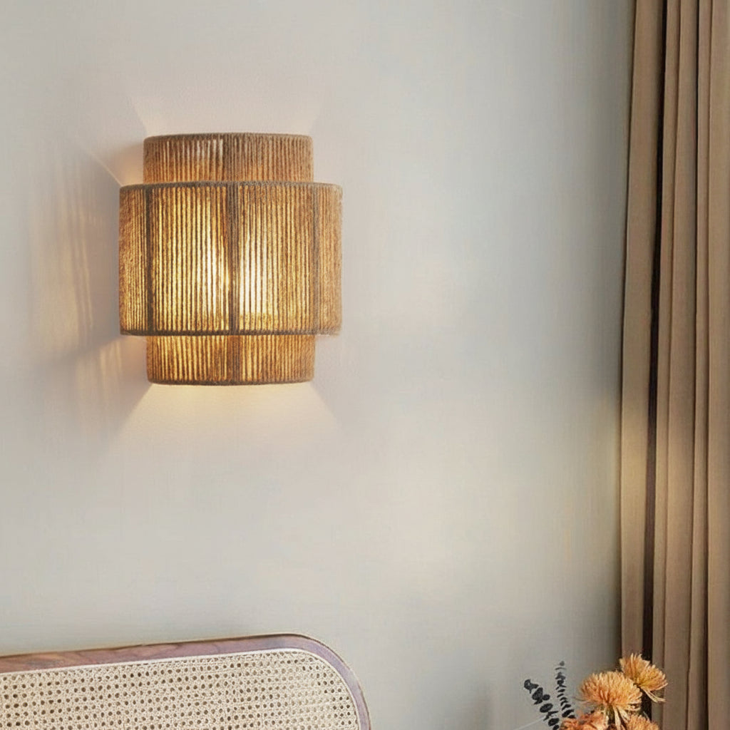 Freyza - LED Wall Sconce Light – Japanese Wabi-Sabi Hemp Rope (25x23cm / 9.8x9in)