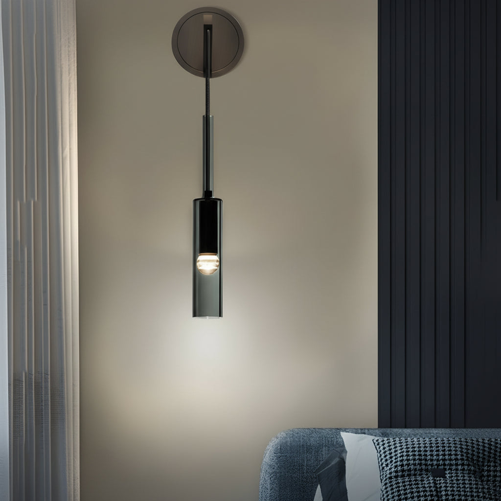 Freyza - Nordic Cylinder Glass Wall Sconce – Brass & Smoke Gray Pendant Wall Light (E14)