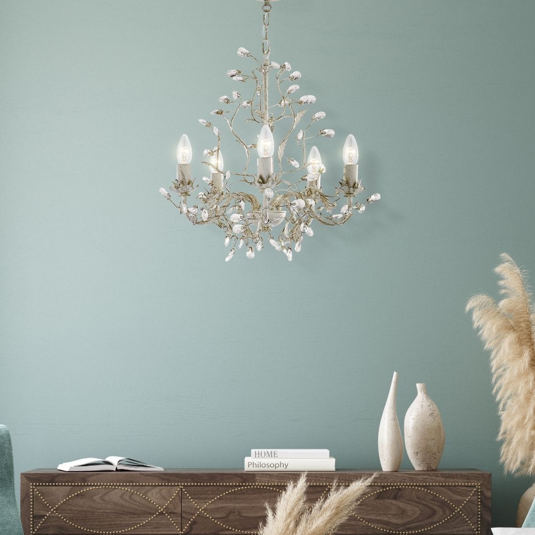 Freyza - Almandite 5 light Cream Chandelier Ceiling Light