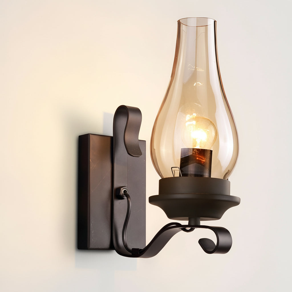 Freyza - Glass Wall Sconce – Industrial Retro Iron Vintage E27 (20x30cm)