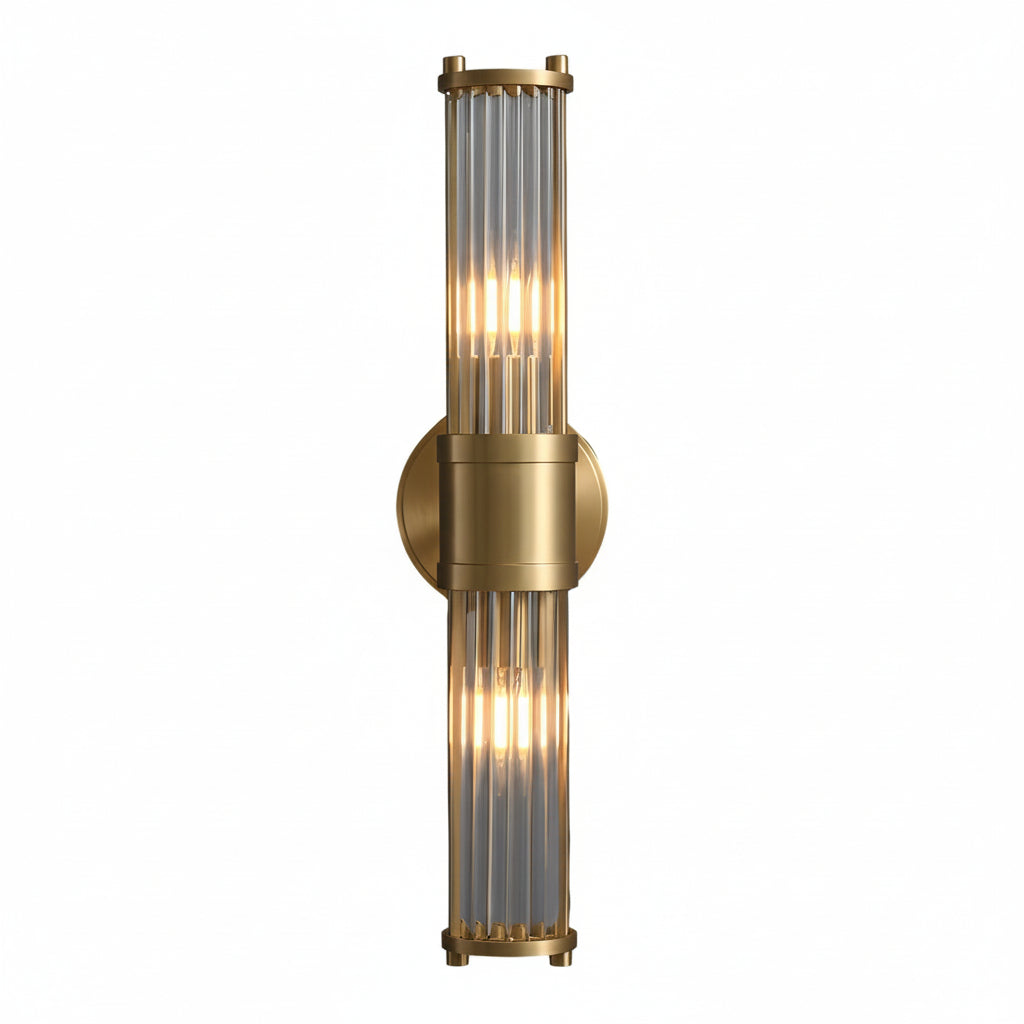Freyza - Fluted Glass Wall Sconce | Cylinder Gold Chrome E14 30-45cm / 12-18in - Modern Vanity Light