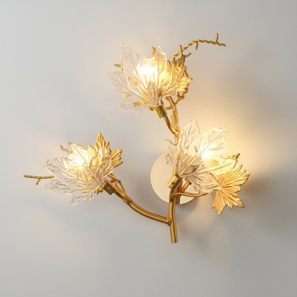 Freyza - LED Wall Sconce Light – Nordic Glass Maple Leaves Art Deco (53x48cm / 20.9x18.9in)