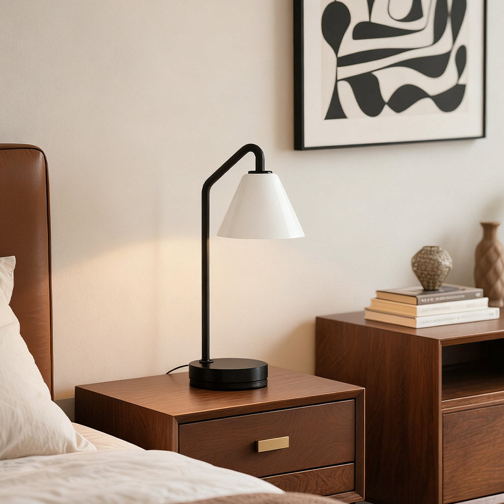 Freyza | Glas-Tischlampe – moderne Nachttischlampe fürs Schlafzimmer