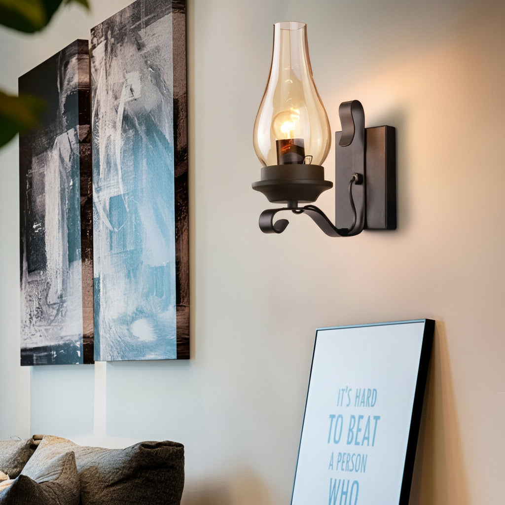 Freyza - Glass Wall Sconce – Industrial Retro Iron Vintage E27 (20x30cm)