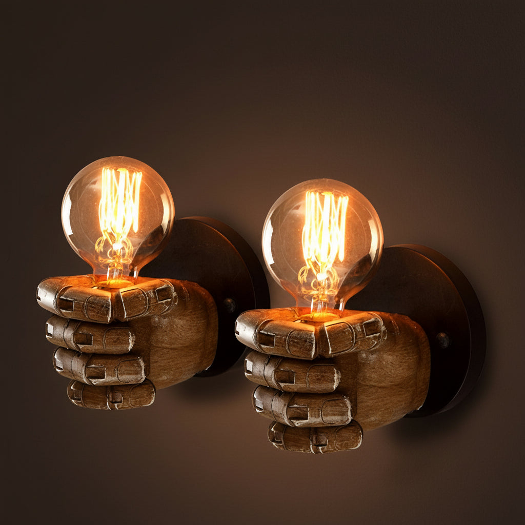Freyza - Retro Industrial Fist Wall Sconce – Creative Hand-Shaped Art Deco Wall Lamp - E27, Black