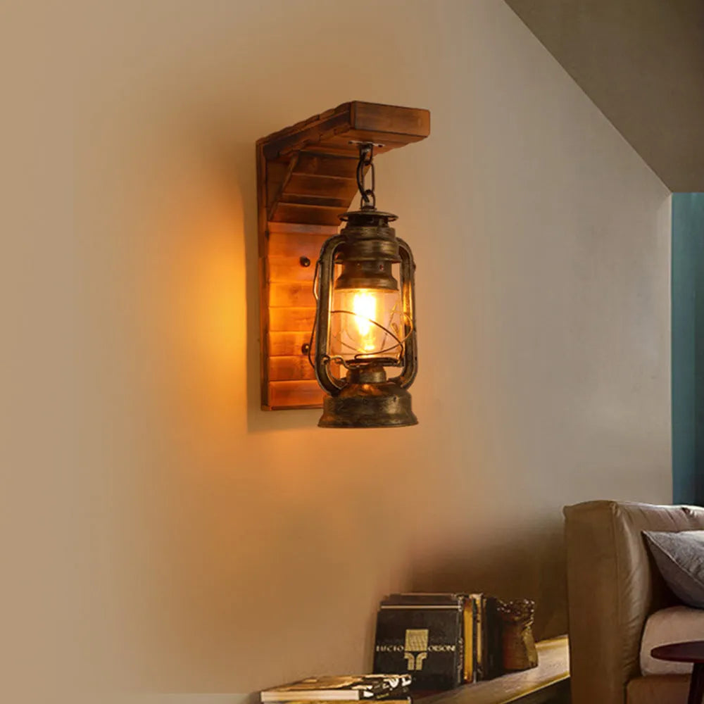Freyza | Lyros Lantern Vintage Wood Indoor Wall Light – Vintage Bedroom Living Room