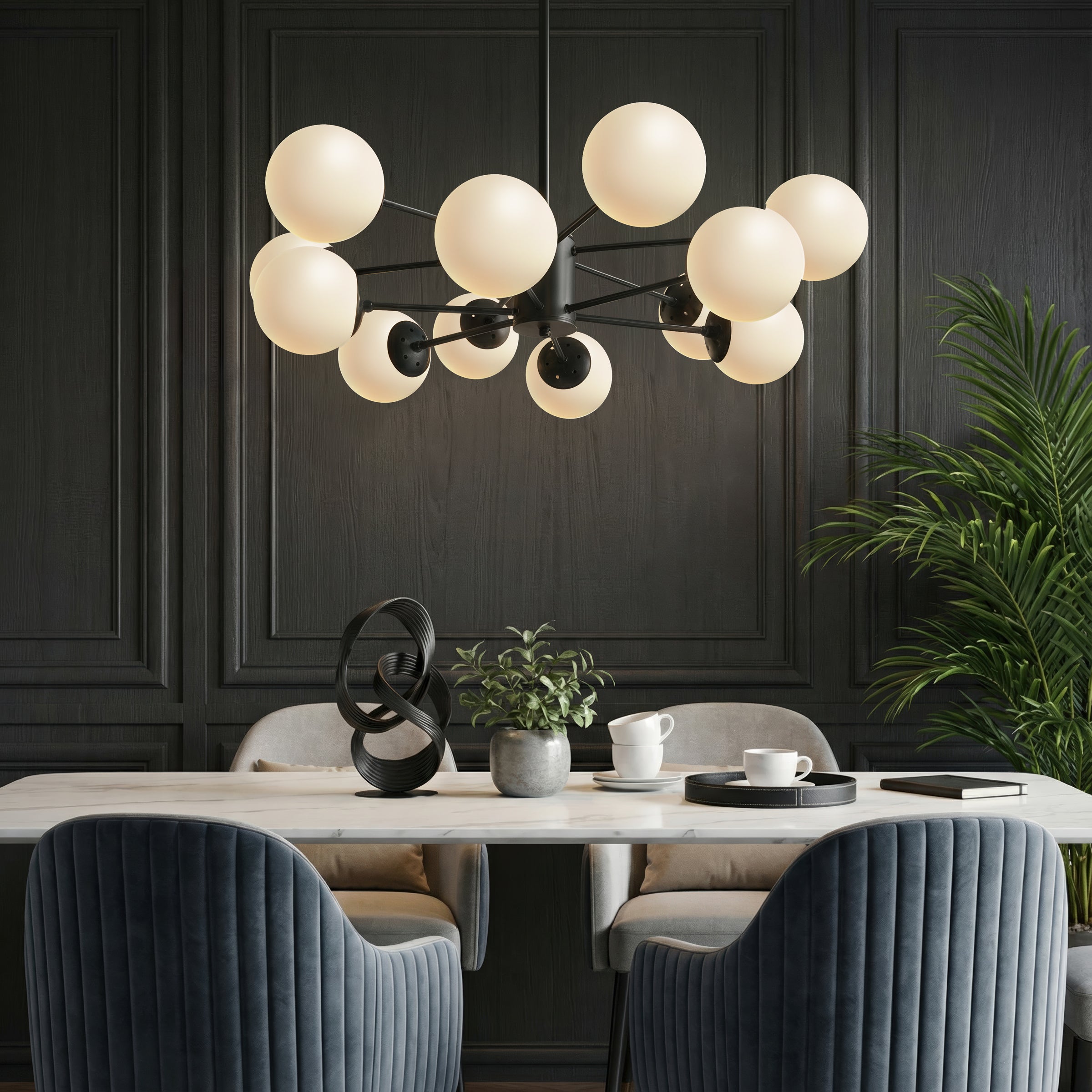 Freyza - Lightsin Cumulus - Modern Metal Chandelier Tubular Design Chandelier with LED White Shade