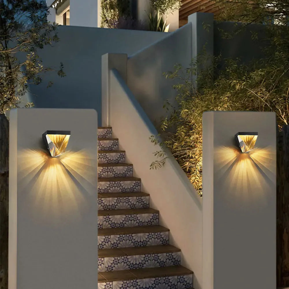 Freyza | Laxor Waterproof Diamond Black Gold Outdoor Wall Light – Garden Porch Exterior