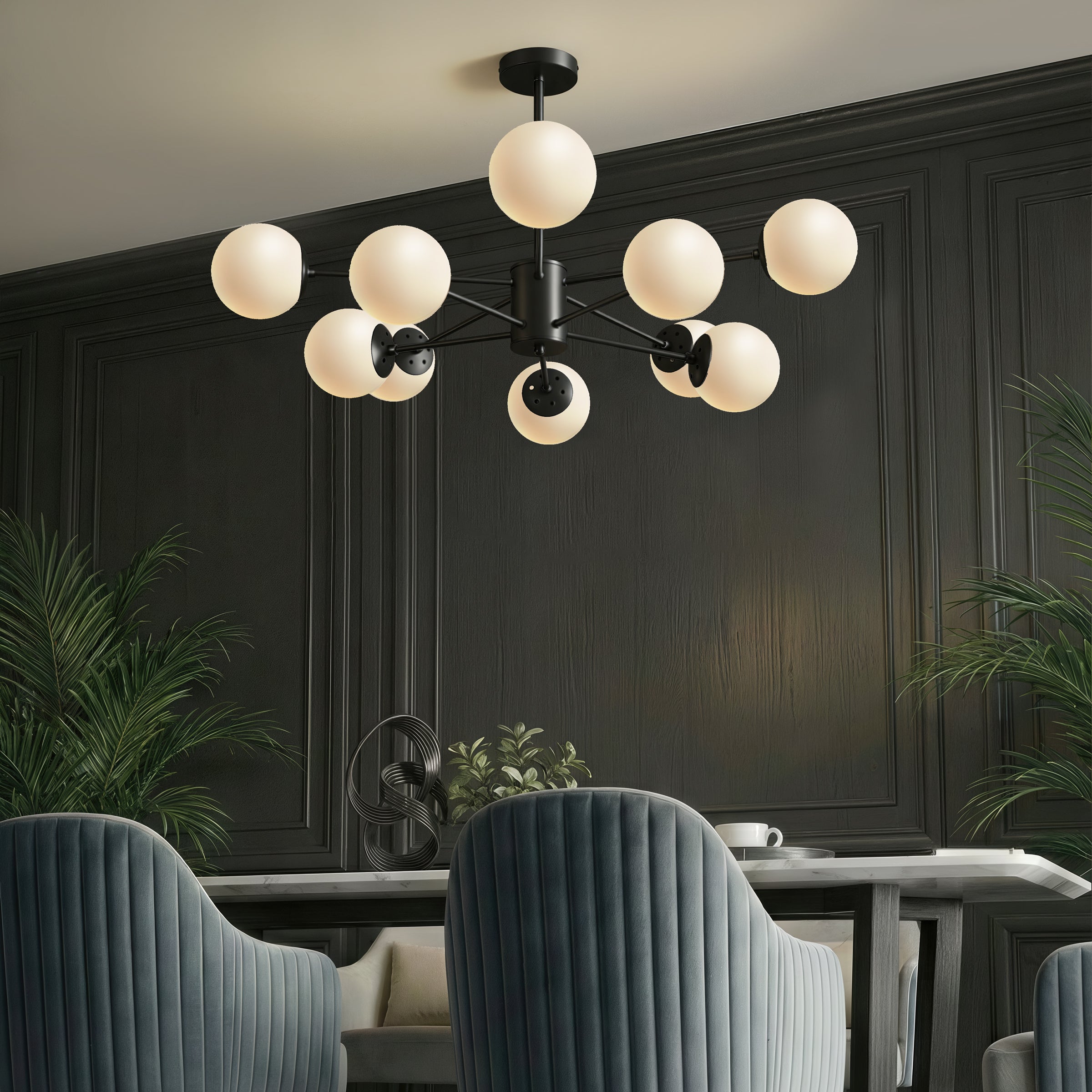 Freyza - Lightsin Cumulus - Modern Metal Chandelier Tubular Design Chandelier with LED White Shade