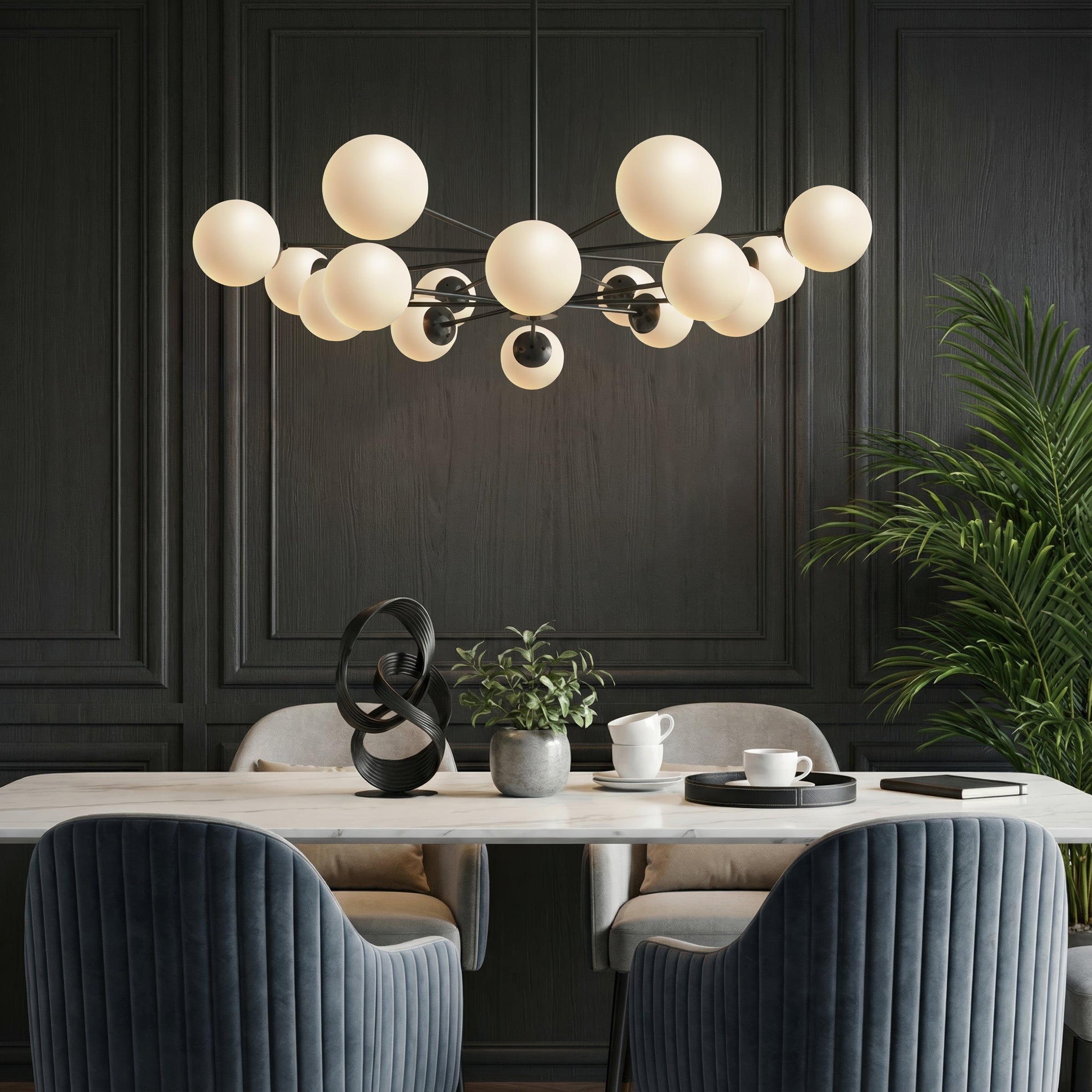 Freyza - Lightsin Cumulus - Modern Metal Chandelier Tubular Design Chandelier with LED White Shade