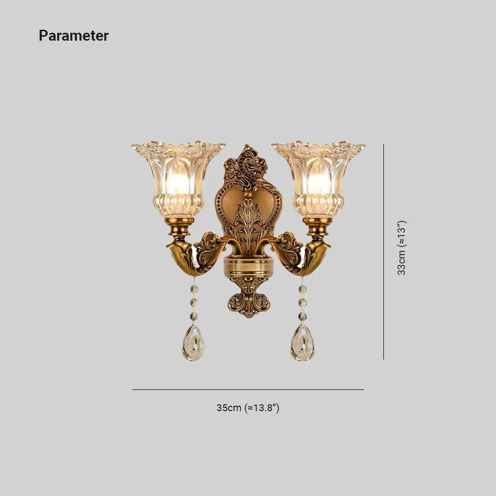 Freyza | Ramiq Vintage Flor Gold Glass Indoor Wall Light – Vintage Bedroom Living Room
