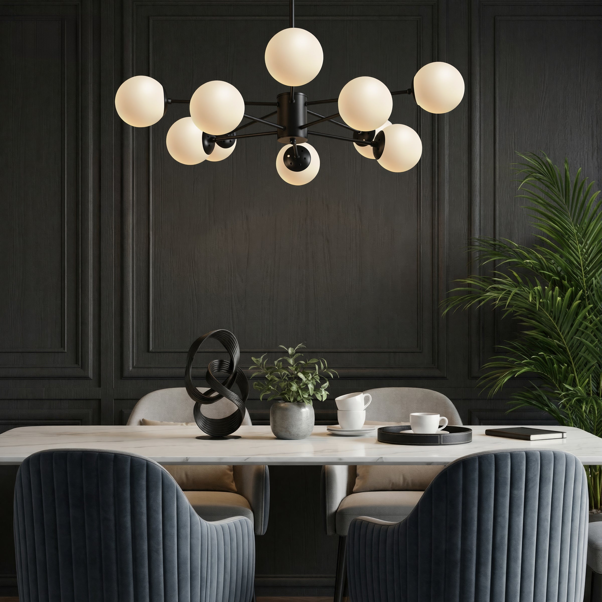 Freyza - Lightsin Cumulus - Modern Metal Chandelier Tubular Design Chandelier with LED White Shade