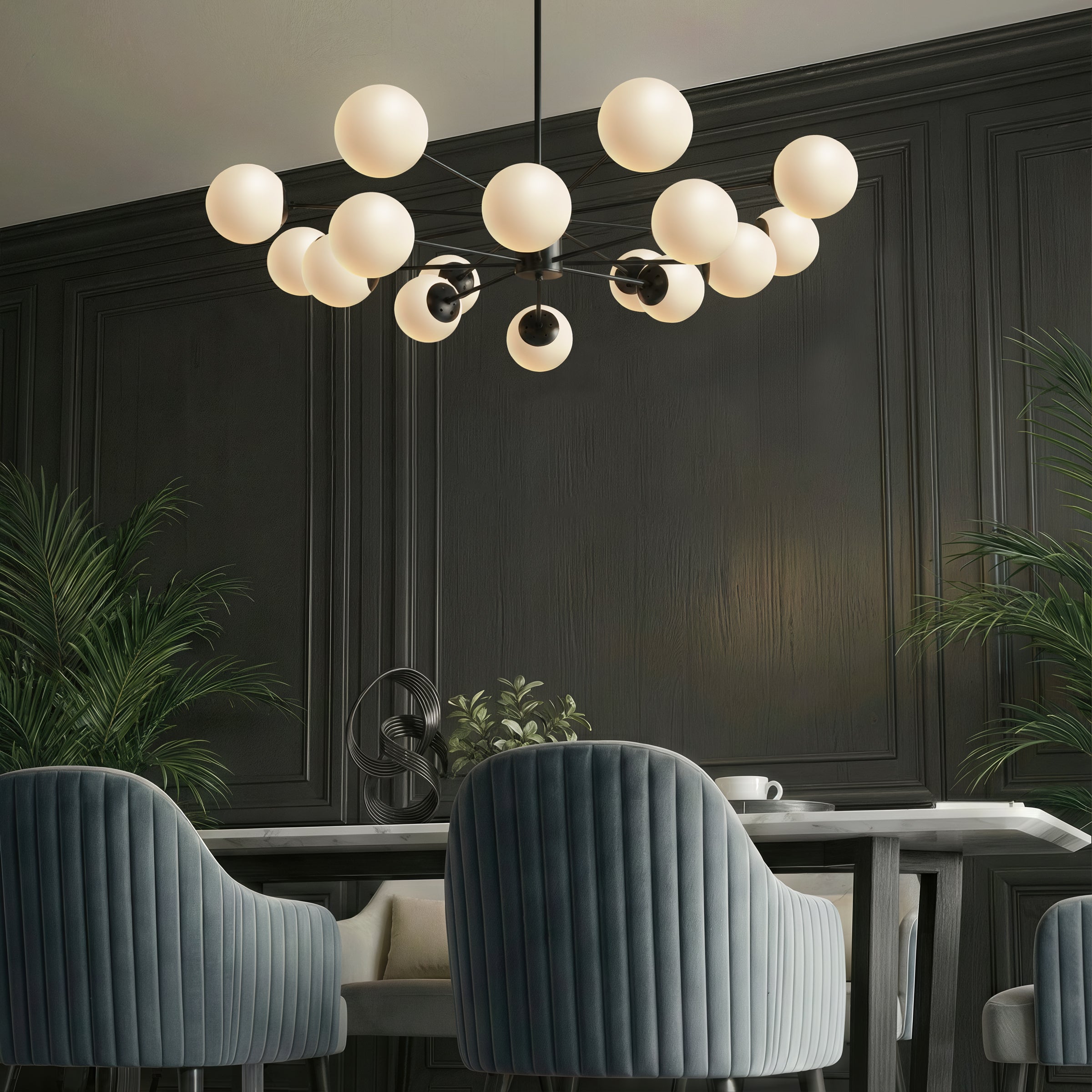 Freyza - Lightsin Cumulus - Modern Metal Chandelier Tubular Design Chandelier with LED White Shade