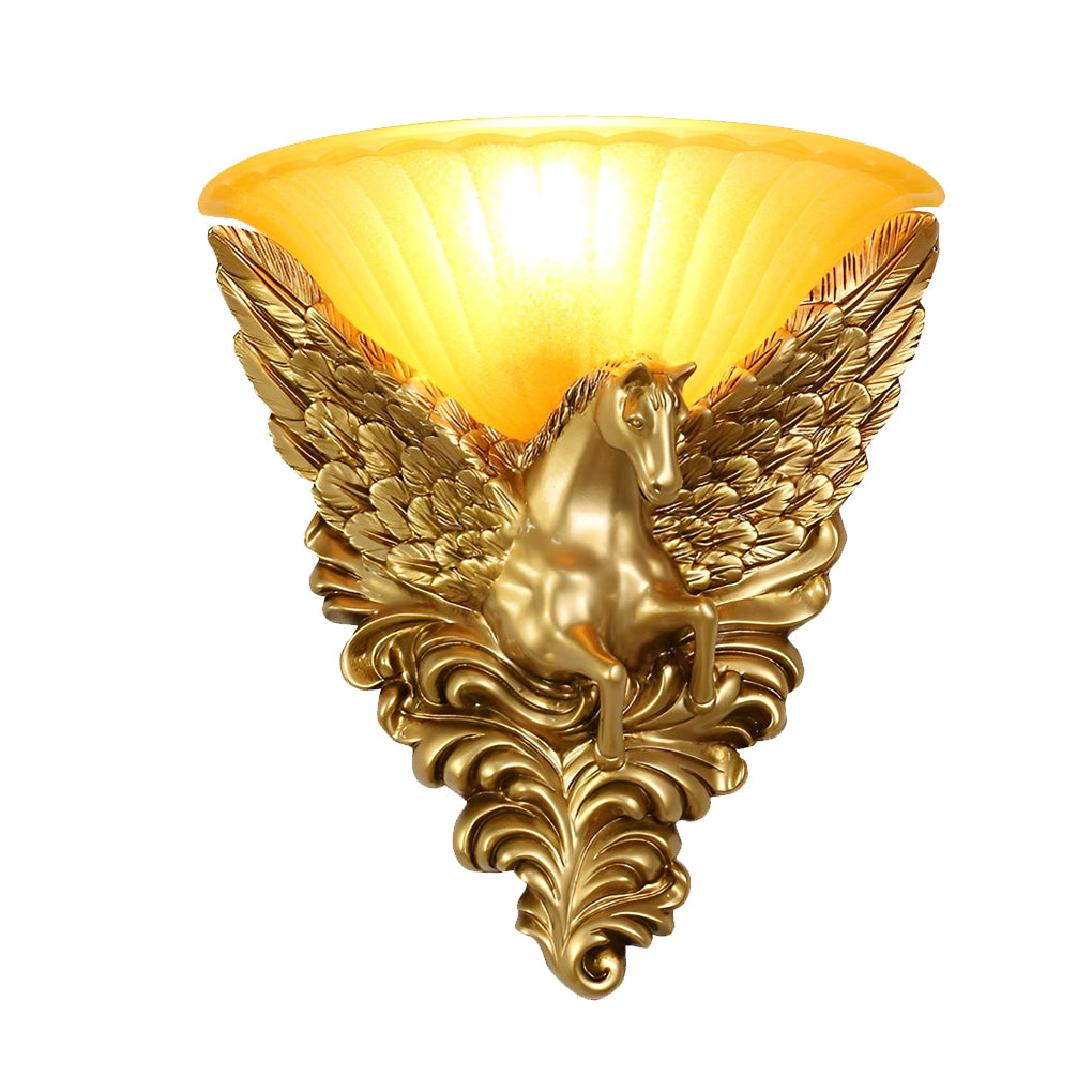 Freyza - LED Wall Sconce Light – Luxury Gold Horse Head Retro Resin (37x33.5cm / 14.6x13.2in)