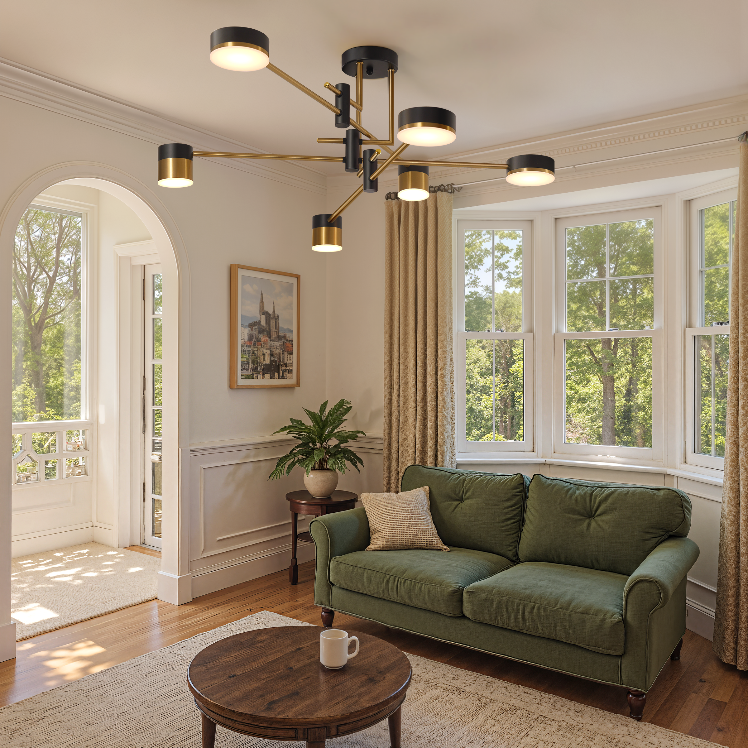 Freyza - Modern Black & Gold LED Ceiling Light | Flush Mount Fixture with 3 Colour Temperatures