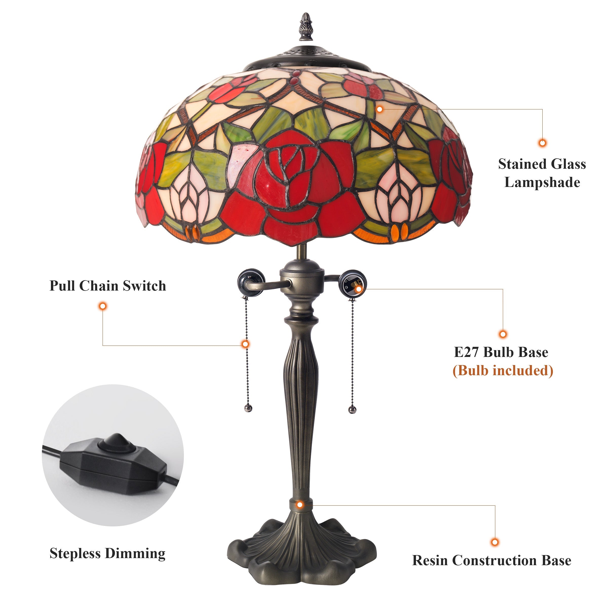 RoseGlass | Elegant Handcrafted Stained Glass Table Lamp 6