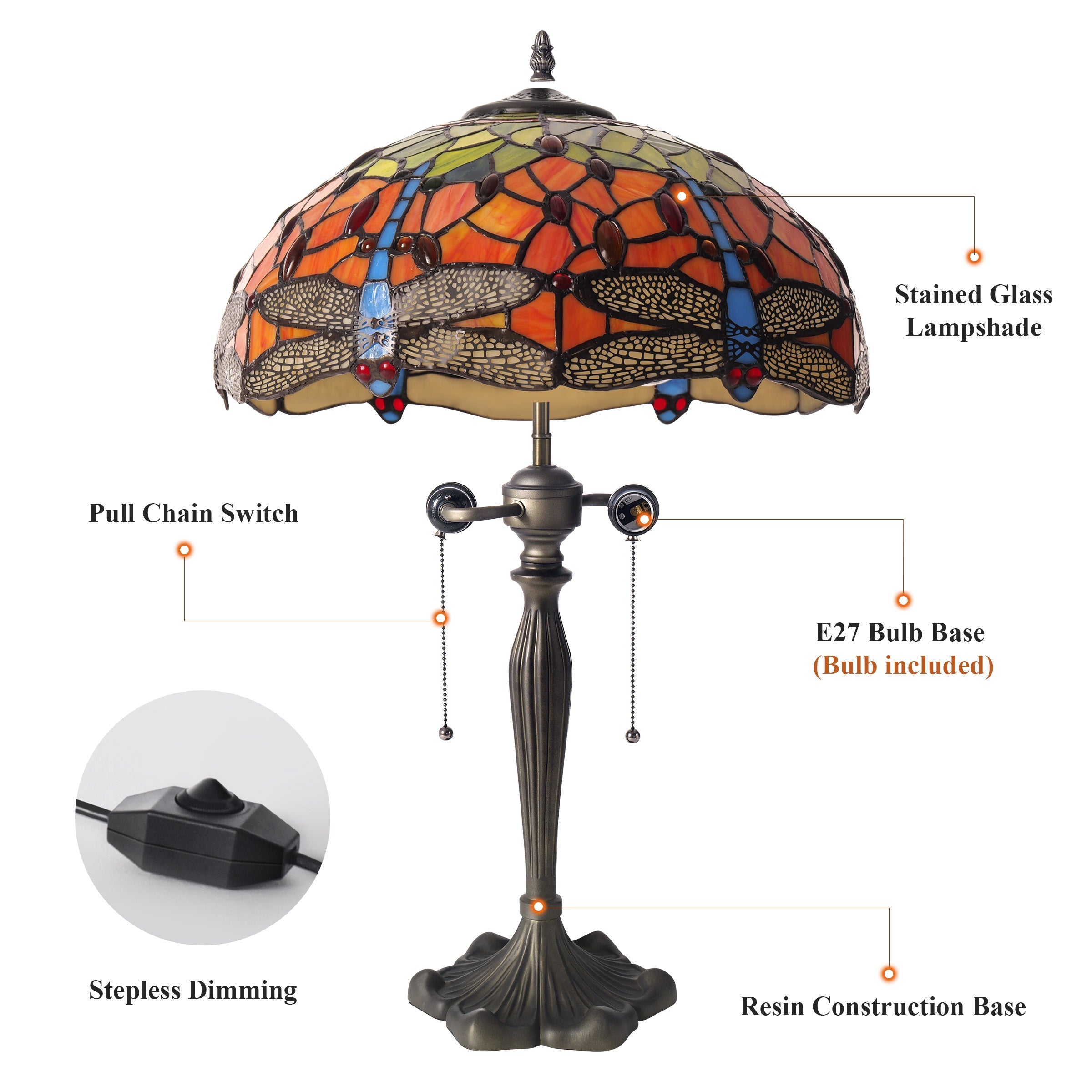 Luminara | Elegant Handcrafted Stained Glass Dragonfly Table Lamp 7