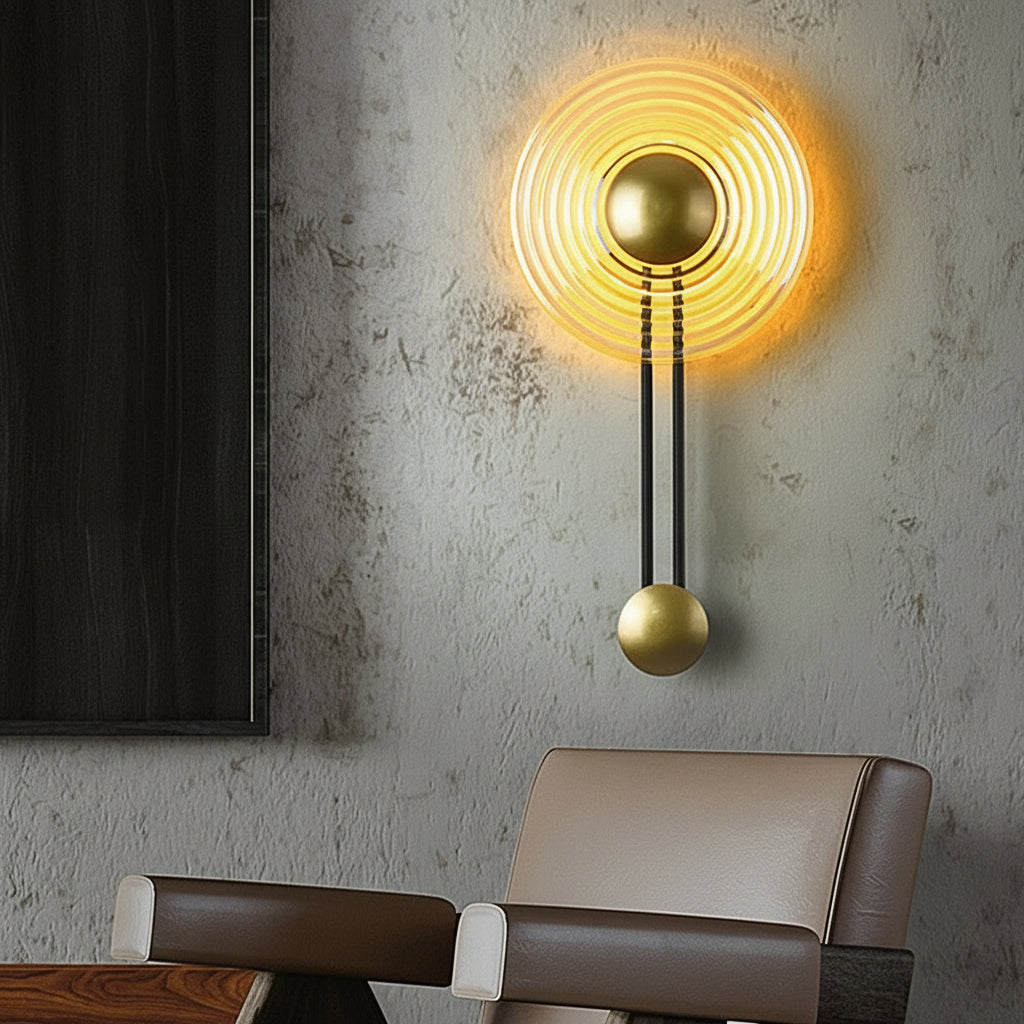 Freyza - Nordic Ripple Glass LED Wall Sconce – Modern Corrugated Circle Wall Light - Transparent/Amber