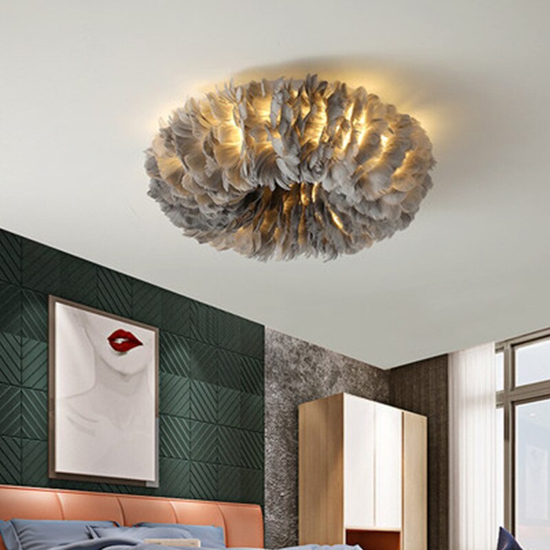 Freyza | Moore Swan Feather Flush-Mount-Deckenleuchte – Schlafzimmer, Flur, Küche