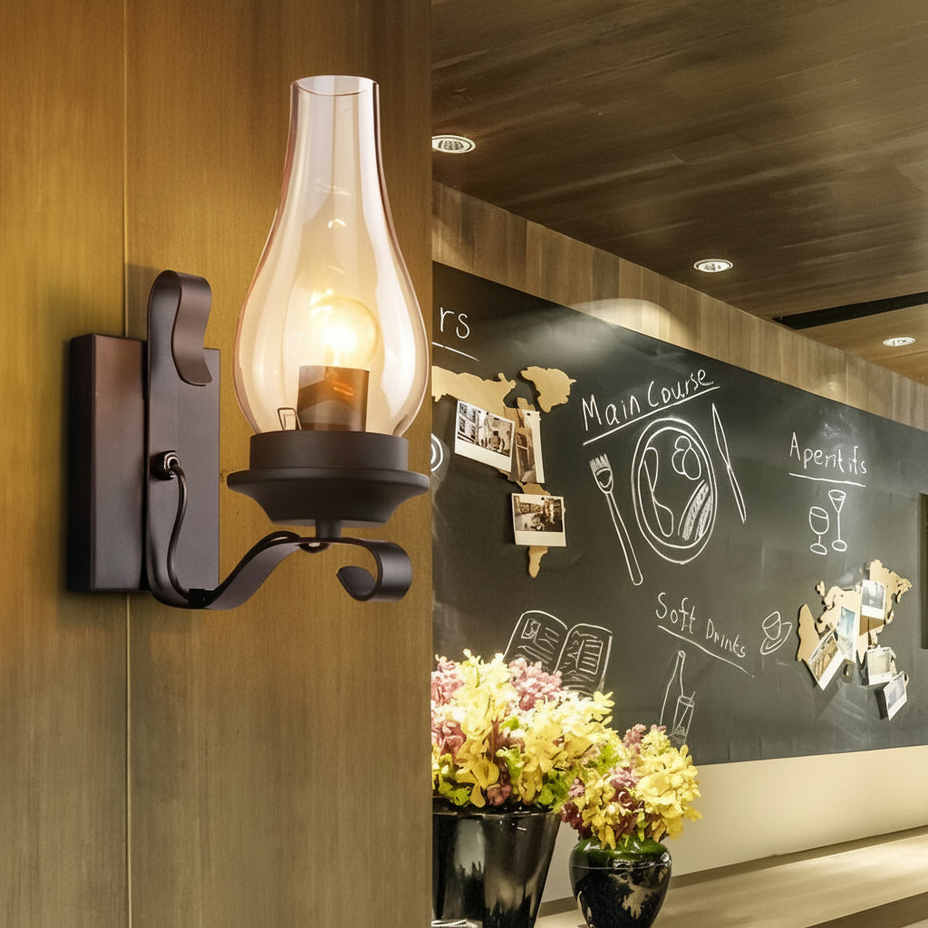 Freyza - Glass Wall Sconce – Industrial Retro Iron Vintage E27 (20x30cm)