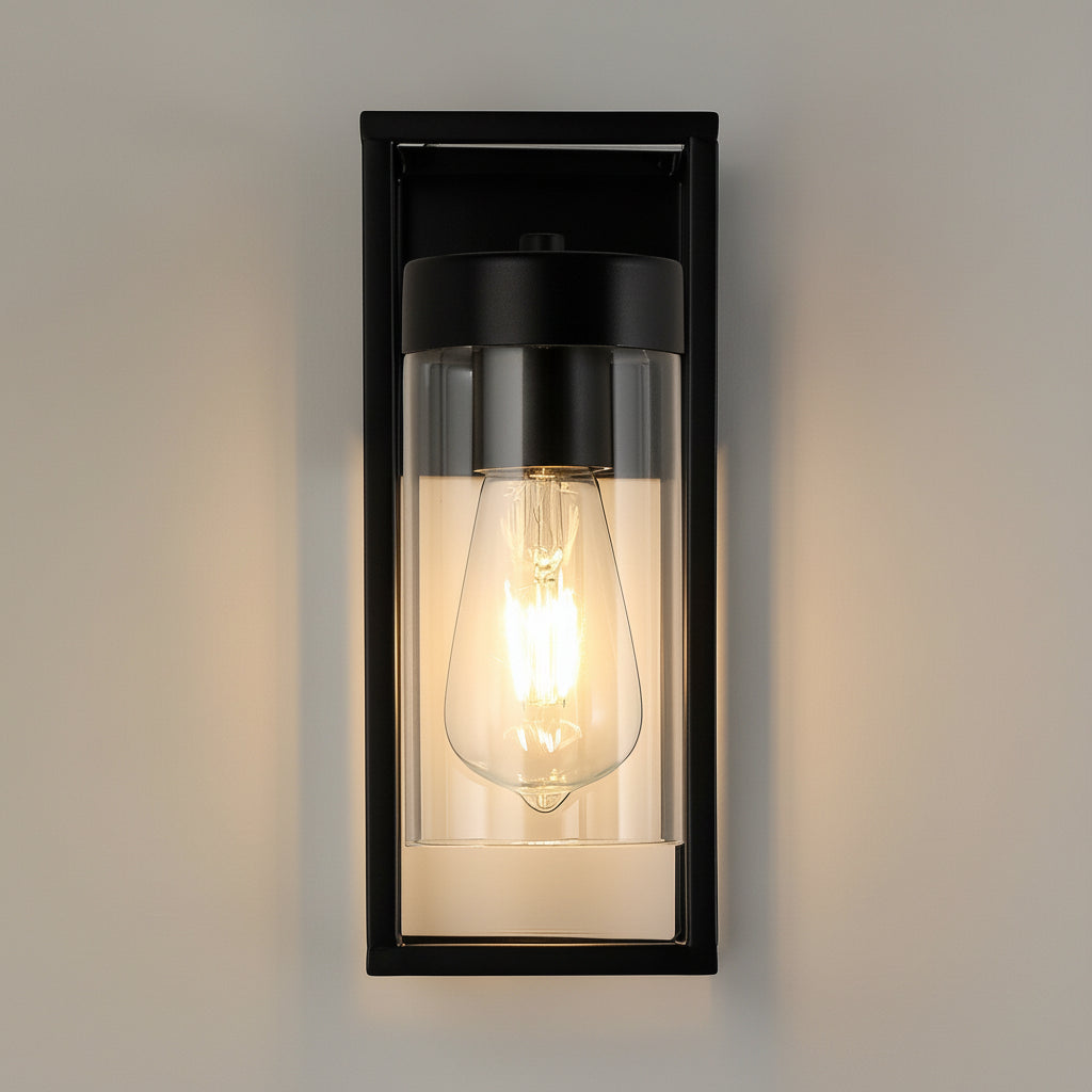 Freyza - LED Wall Sconce Light – Modern Rectangular Iron Glass Black (28x13cm / 11x5in)