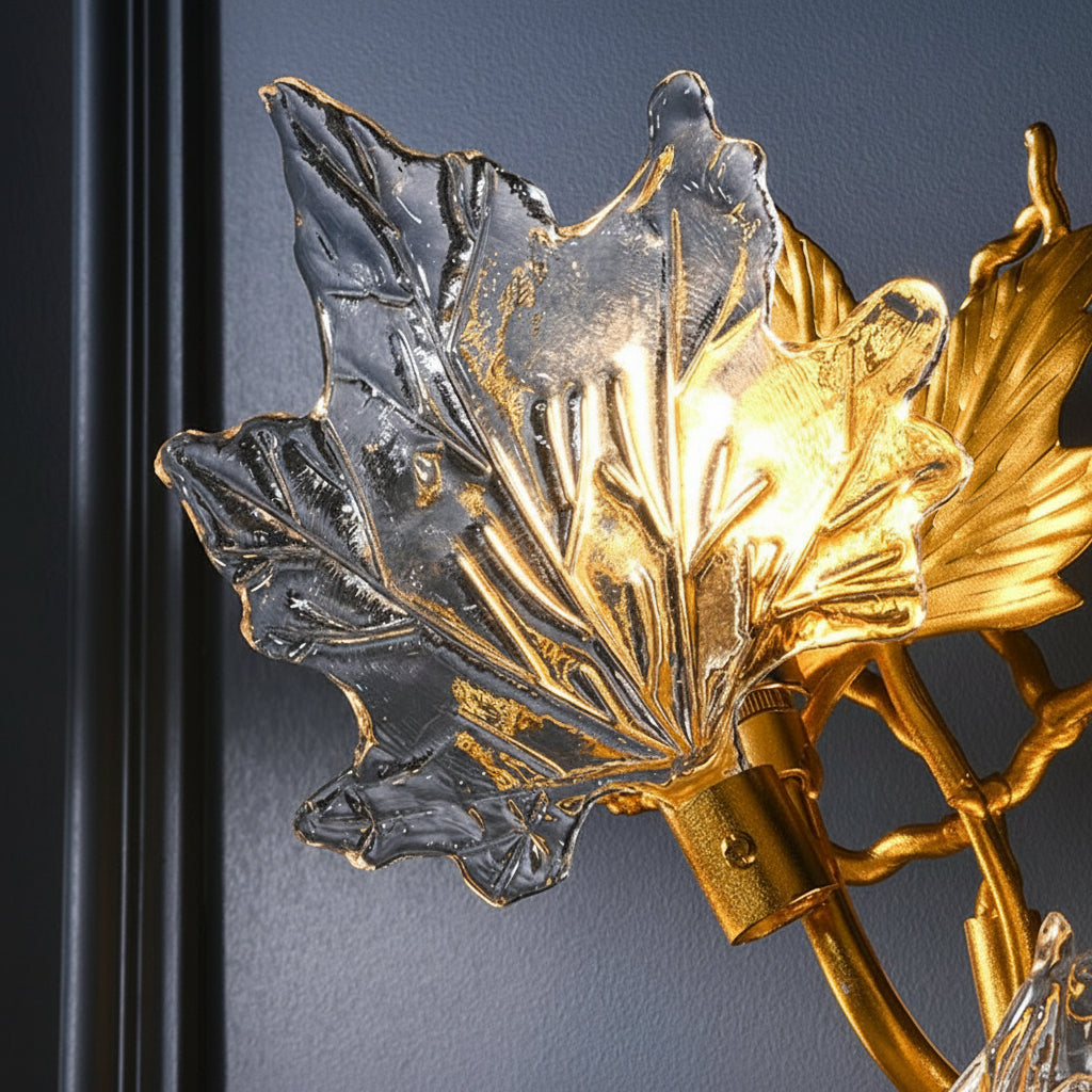 Freyza - LED Wall Sconce Light – Nordic Glass Maple Leaves Art Deco (53x48cm / 20.9x18.9in)