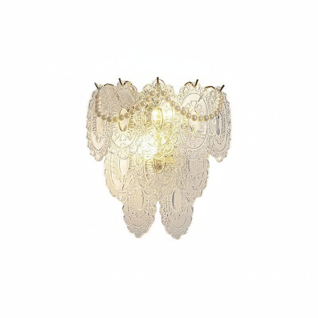 Freyza - Glass Wall Sconce – French Leaf Feather Pearl Gold (E14 Dimming & 31x34cm)