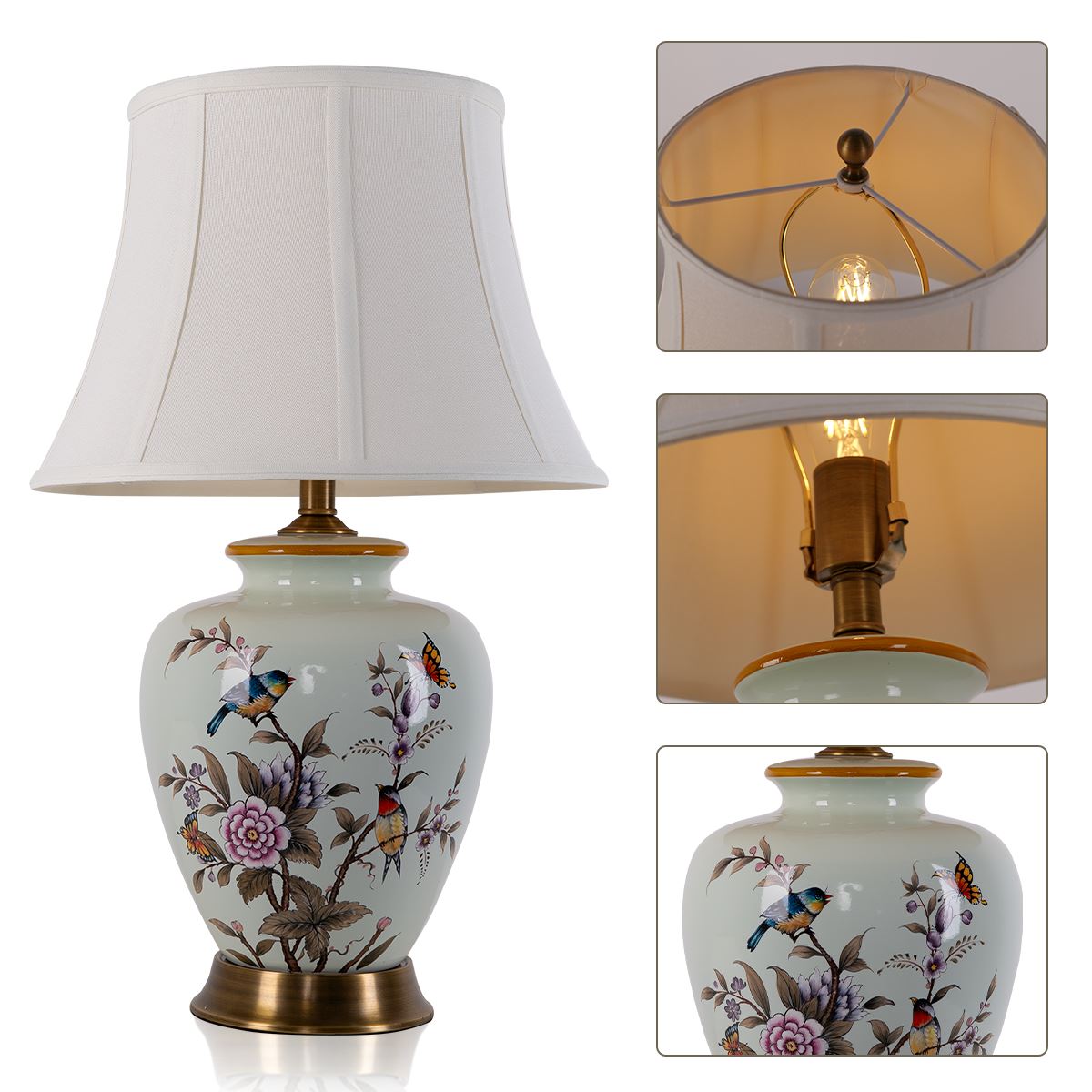 Ceramica | Elegant Hand-Painted Vintage Bird-Pattern Table Lamp 14