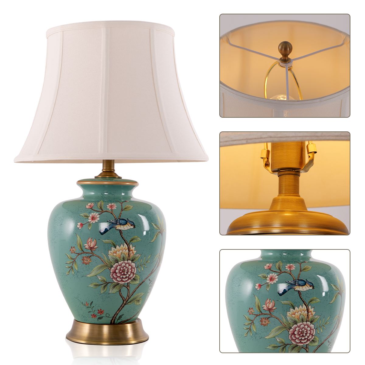 Ceramica | Elegant Hand-Painted Vintage Bird-Pattern Table Lamp 17