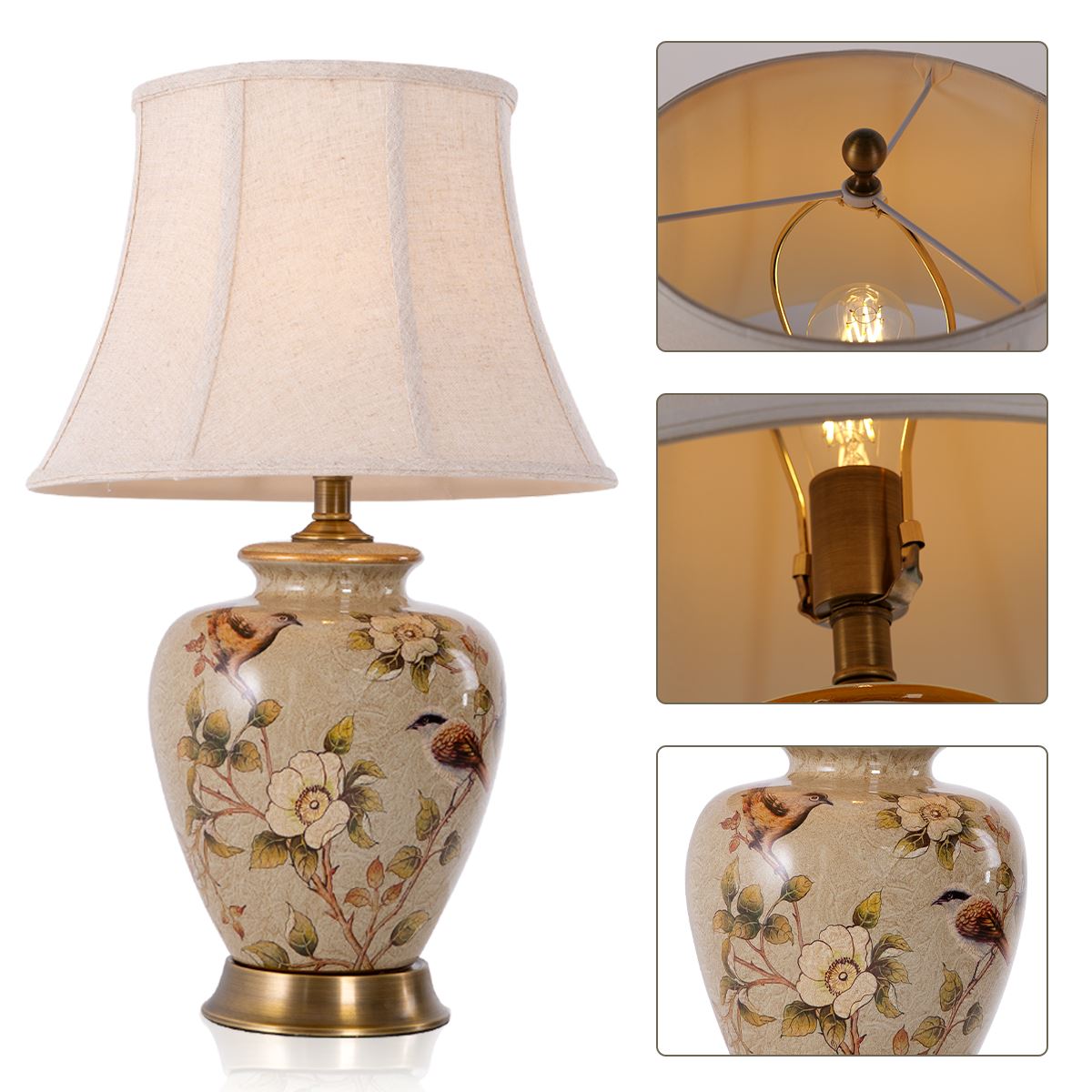 Ceramica | Elegant Hand-Painted Vintage Bird-Pattern Table Lamp 10
