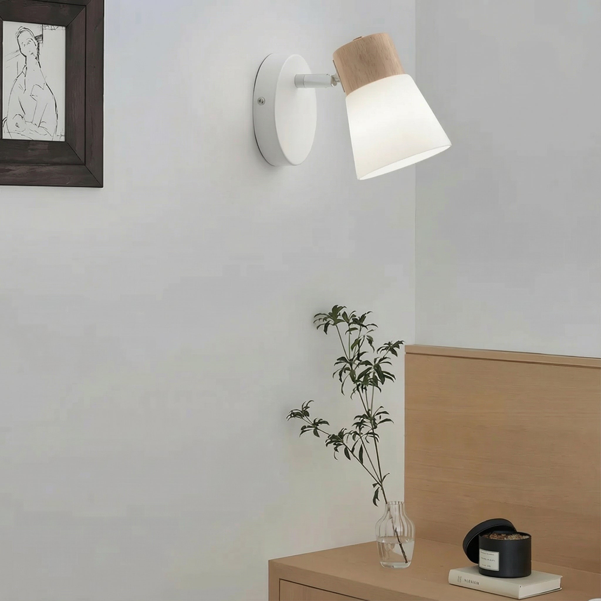 Freyza - Wall Sconce Rotatable Mid-Century Modern Cone Solid Wood Frosted Glass LED 12-30cm