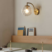 Freyza - LED Wall Sconce Light – Modern Curved Arm Ribbed Glass Globe (26x15cm / 10.2x5.9in)