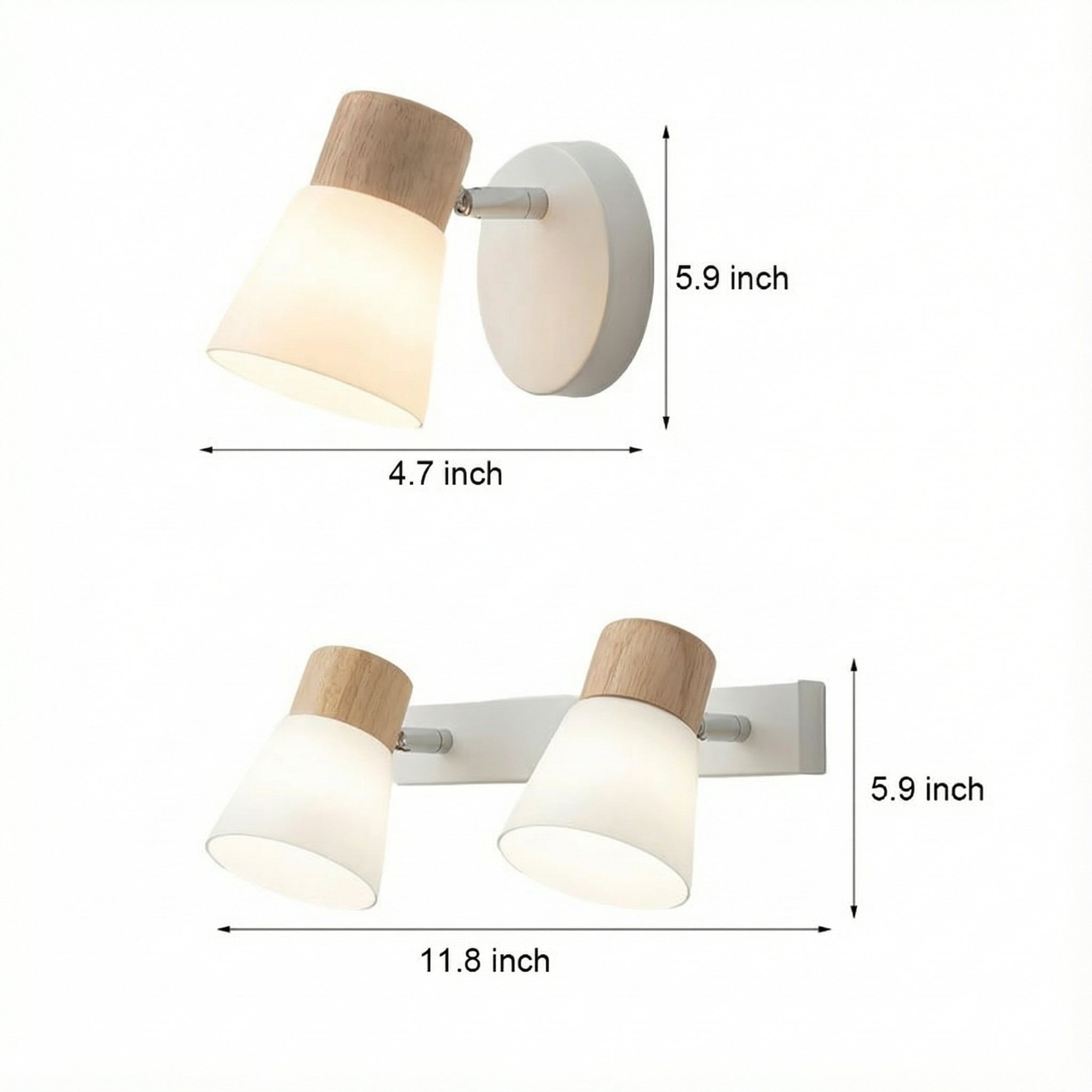 Freyza - Wall Sconce Rotatable Mid-Century Modern Cone Solid Wood Frosted Glass LED 12-30cm