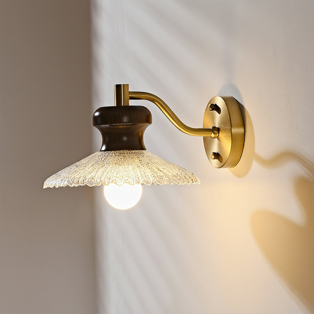 Freyza - LED Wall Sconce Light – Retro South Seas Brass Wood Glass (24x24cm / 9.45x9.45in)