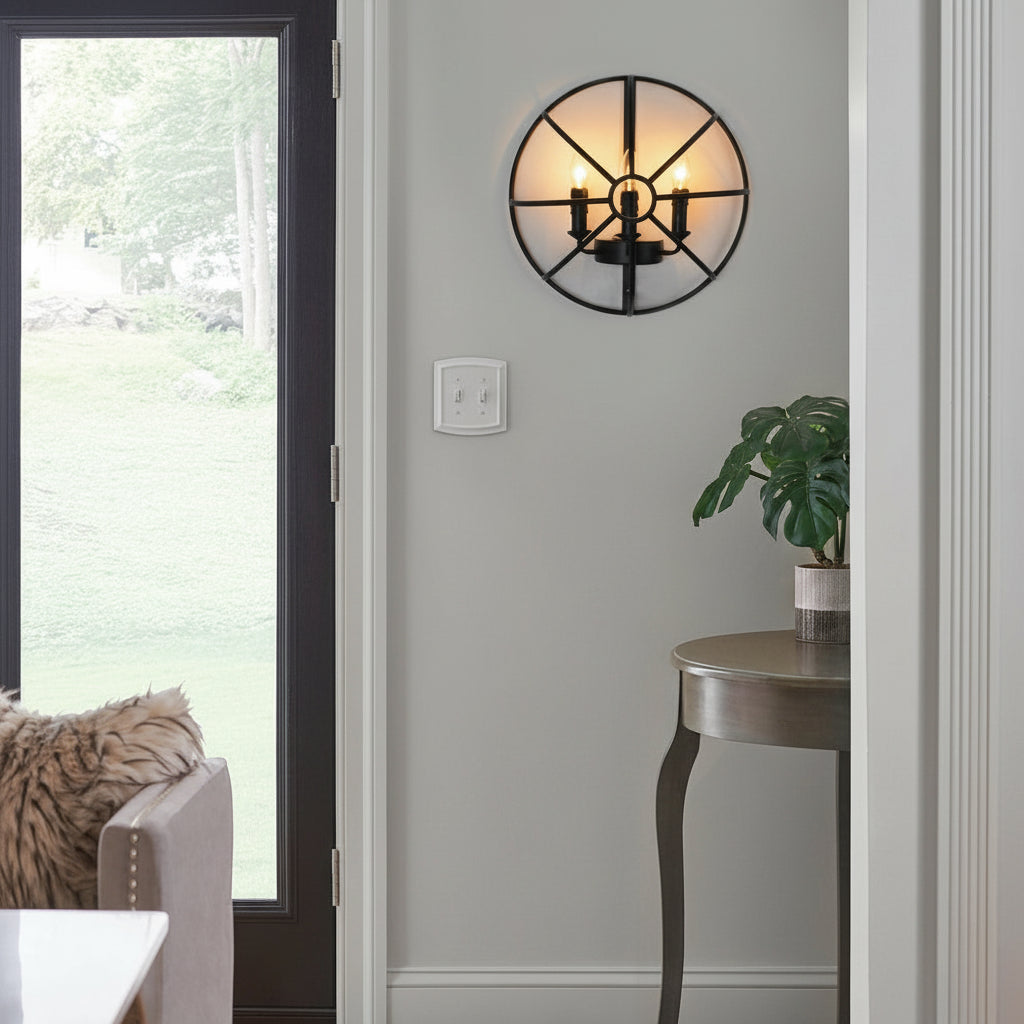 Freyza - LED Wall Sconce Light – Hemispherical Iron Black 3-Light (40x22cm / 15.7x8.7in)