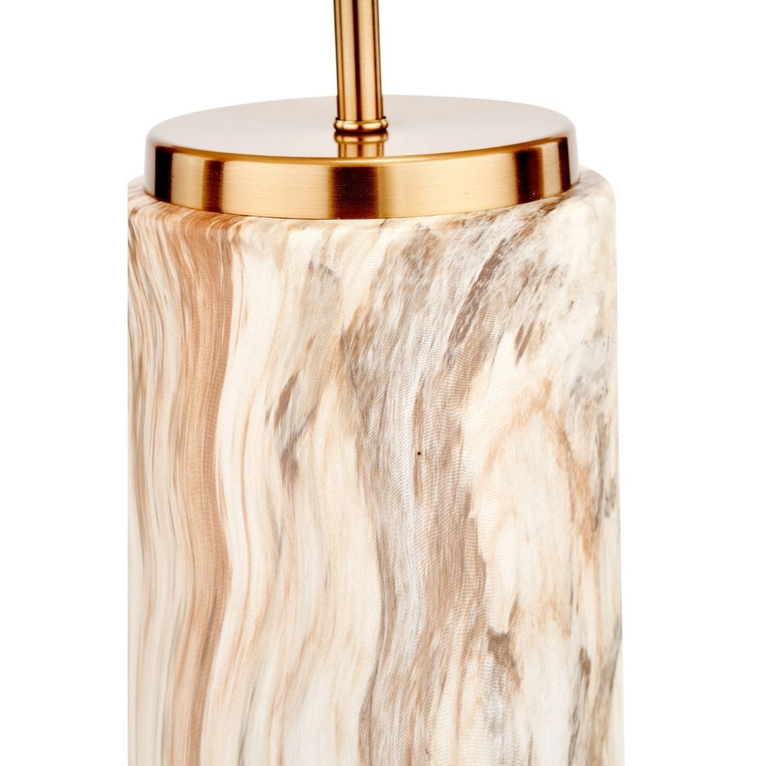 Freyza –  Marble Effect Ceramic Table Lamp | White Marble-Style Base with Gold Metal Detail and Fabric Shade