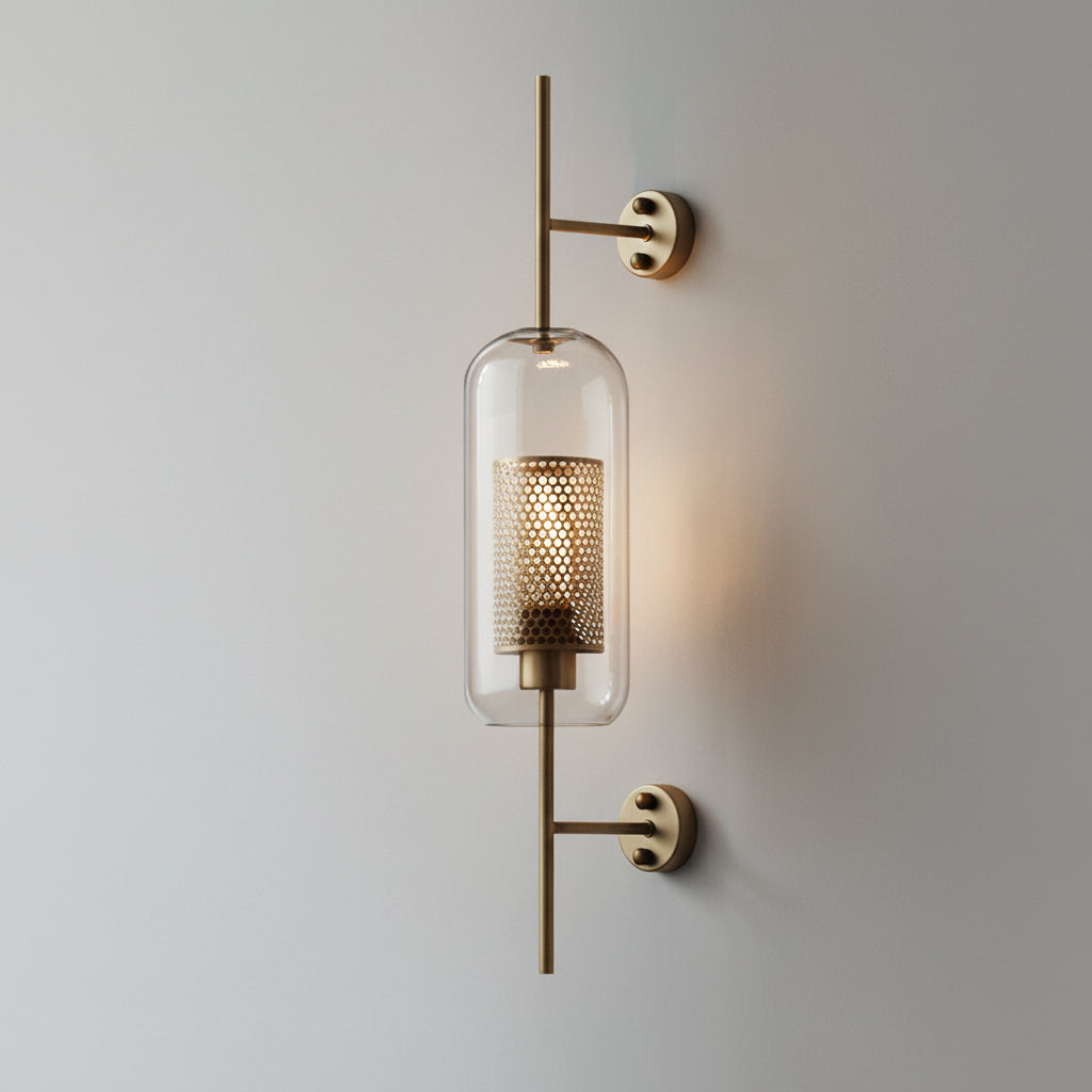 Freyza - Industrial Wall Sconce – Retro Glass Tank Antique Bronze Corridor Light (Clear Glass & 15-46cm)