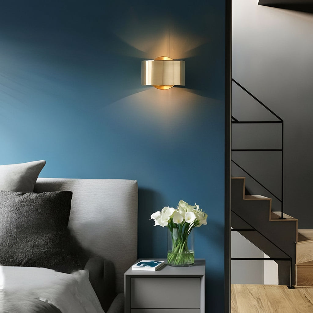 Freyza - Nordische Wandleuchte rund Auf/Ab Eisen Gold E27 15cm / 6in minimalistische Nachttischleuchte