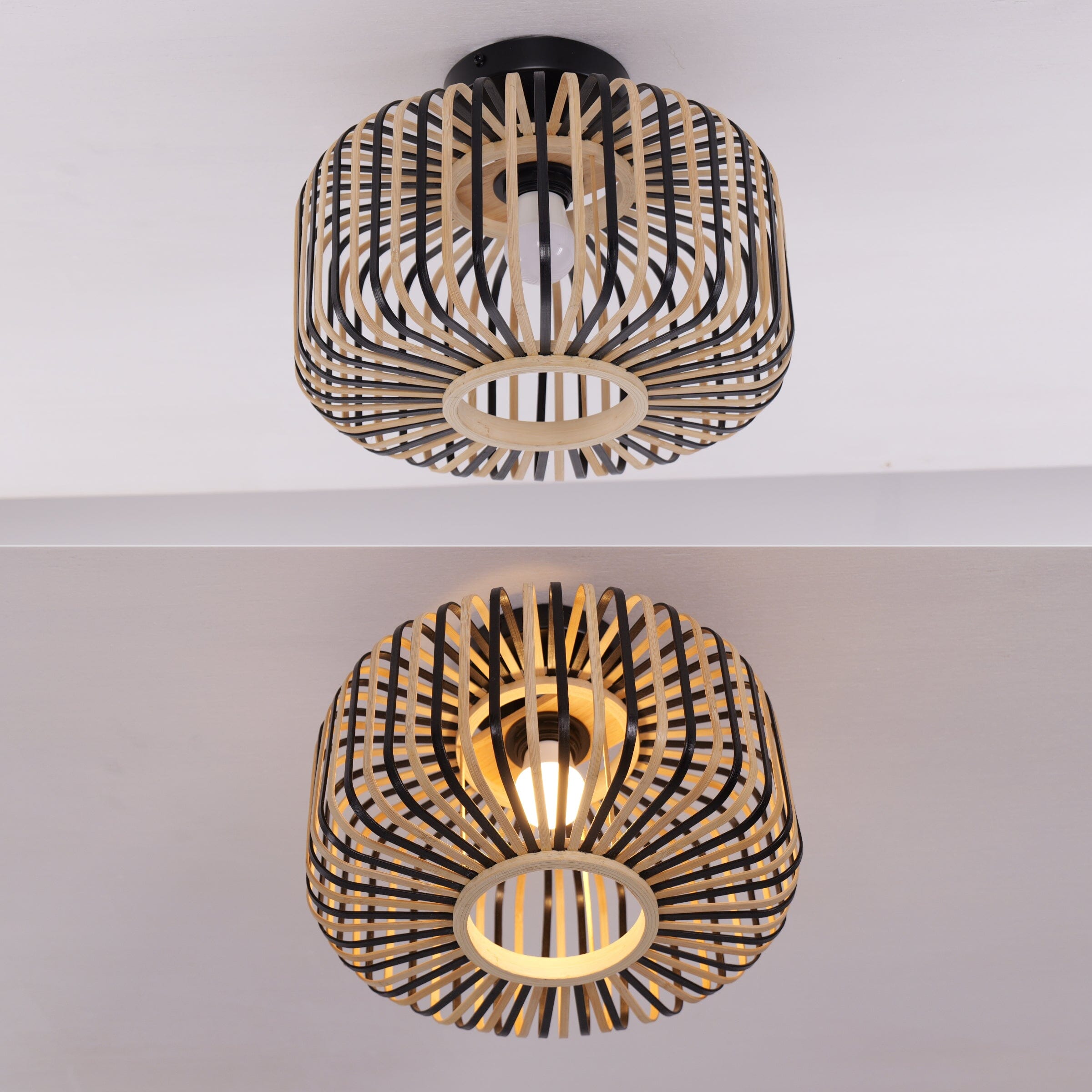 Freyza - Lightsin Black Modern Ceiling Light – Handwoven Bamboo Pendant Light for Living Room, Bedroom & Kitchen