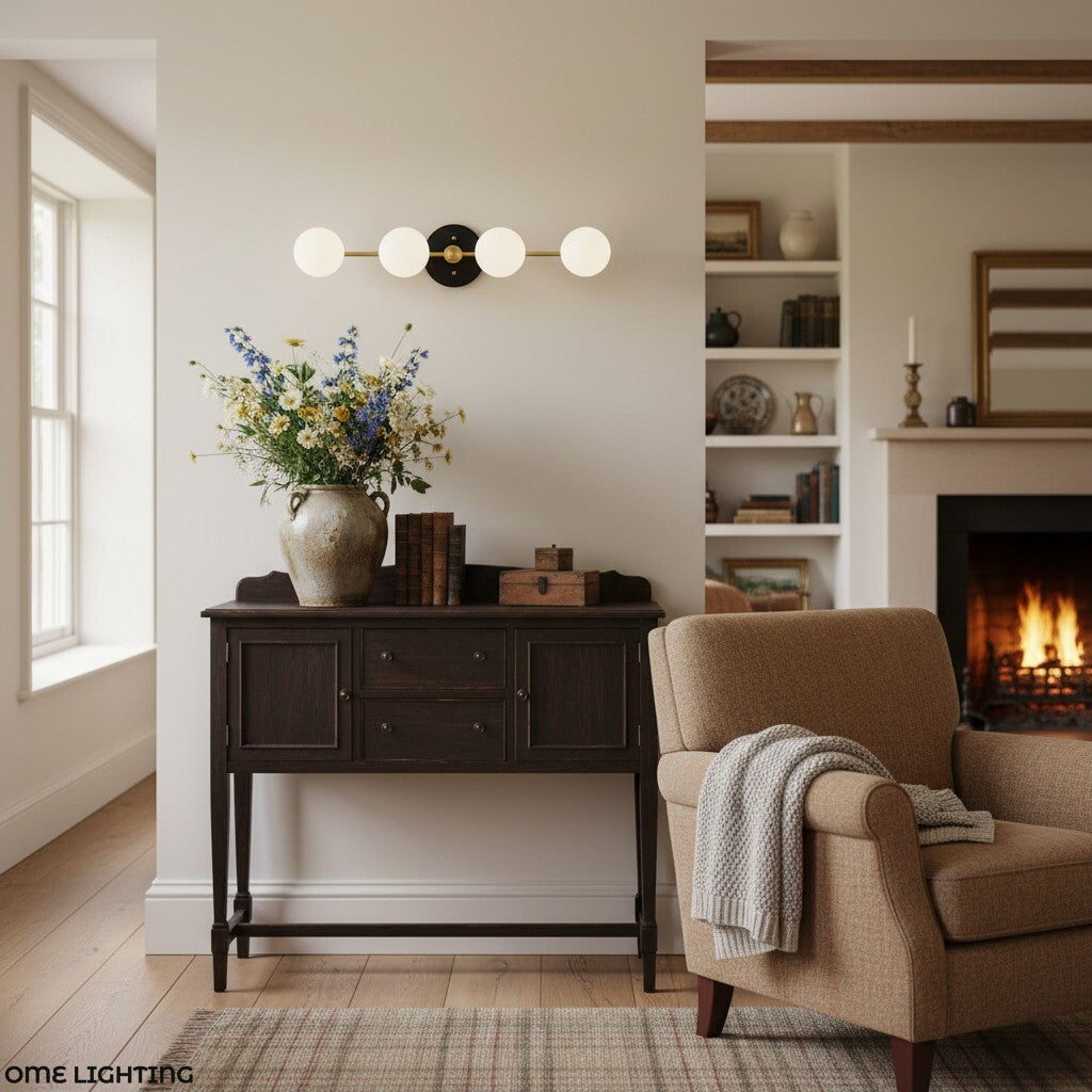 Freyza | 4-Light Brass Glass Wall Sconce – Living Room Hallway