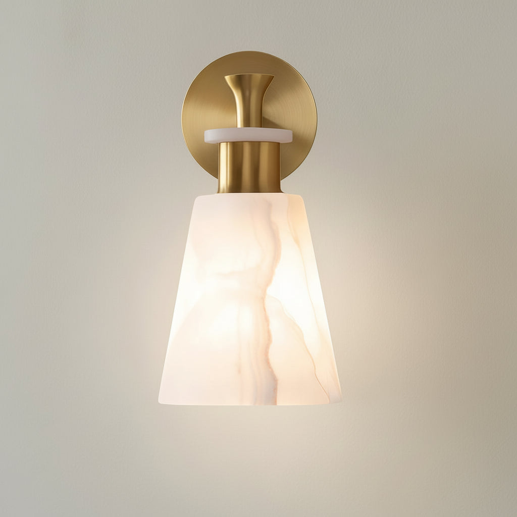 Freyza - LED Wall Sconce – Minimalist Brass Natural White Marble E14 (12x12x25cm)