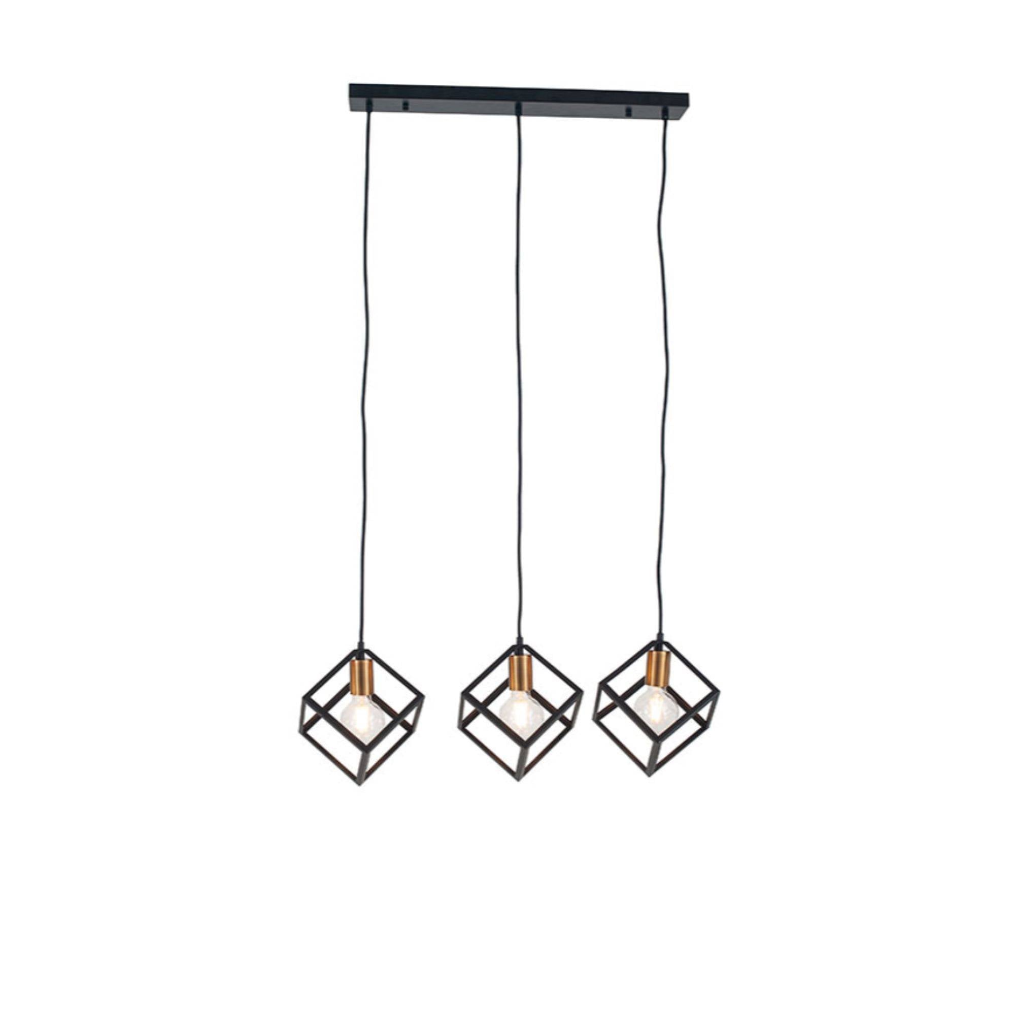 Freyza – Alessio 3-Light Black & Gold Cube Pendant Ceiling Light | Adjustable Metal LED Compatible Fixture
